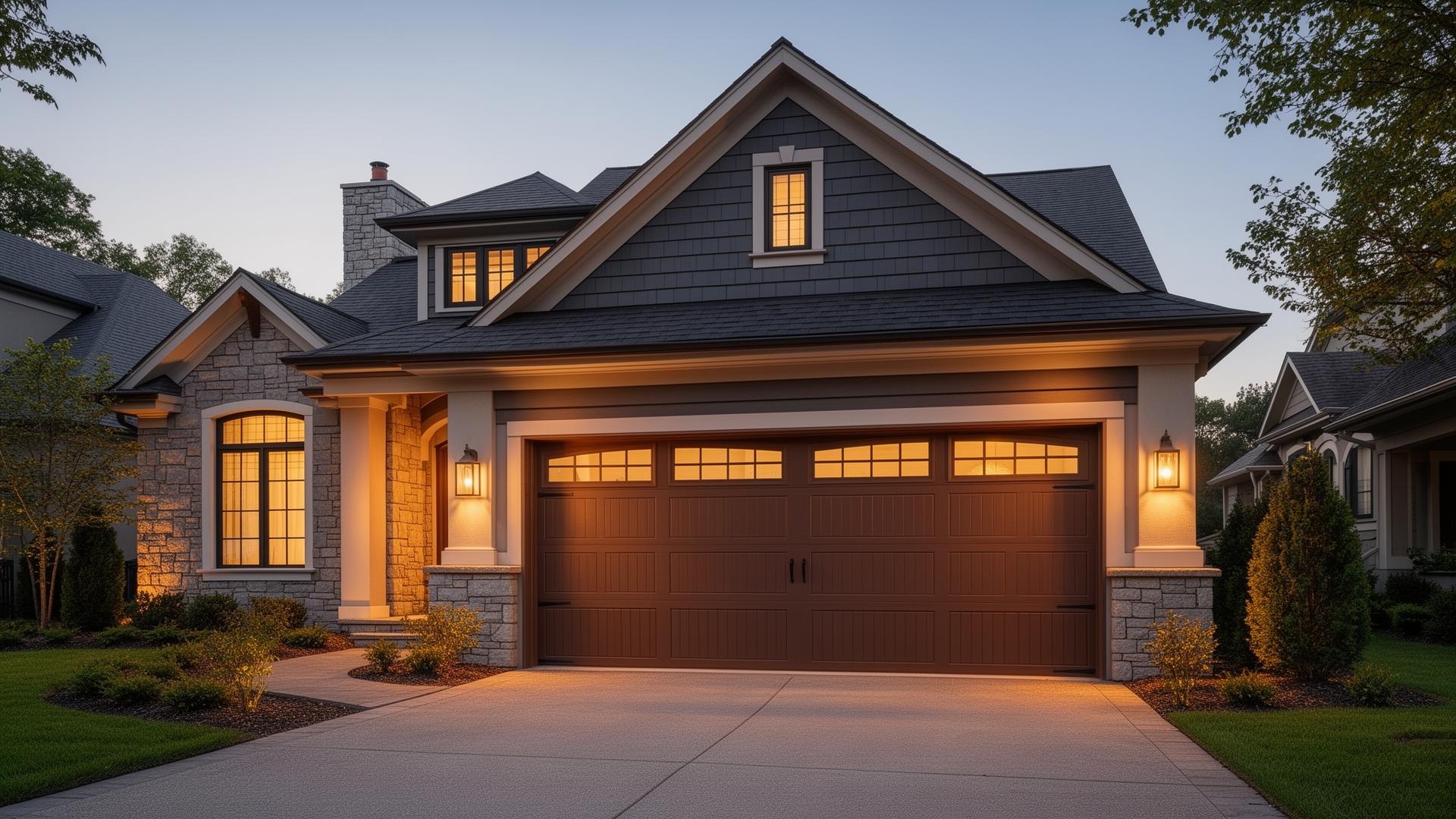 Beautiful carriage-style garage door on a modern home